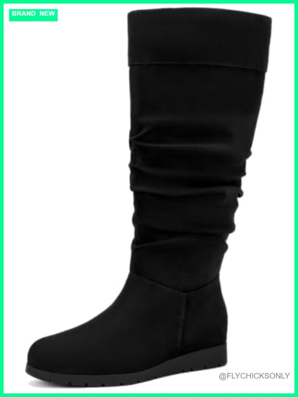 Wide Calf Knee High Boots Slouchy Faux Suede Wedge Zip